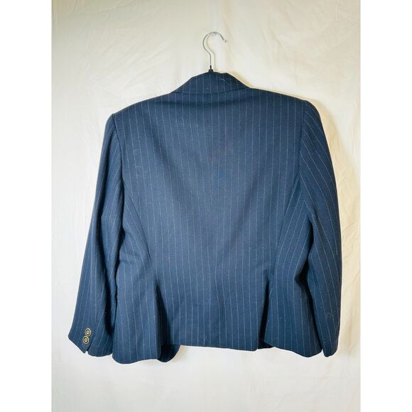 Jacqueline Ferrar Womens Navy Blue Pinstripe 5-Button Blazer Gold Hardware SZ 10 - Picture 4 of 5